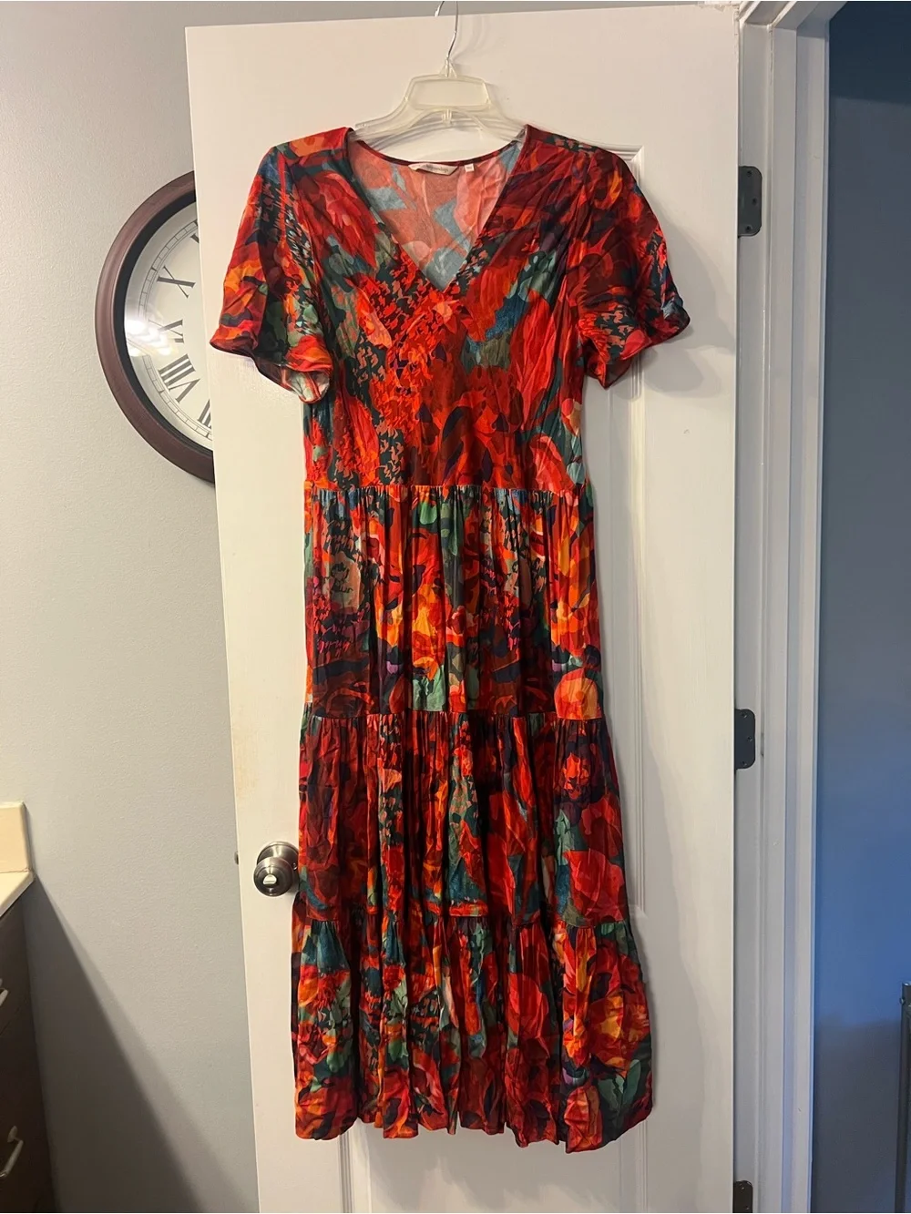 Soft Surroundings long v neck ruffle dress size L - Picture 2 of 11